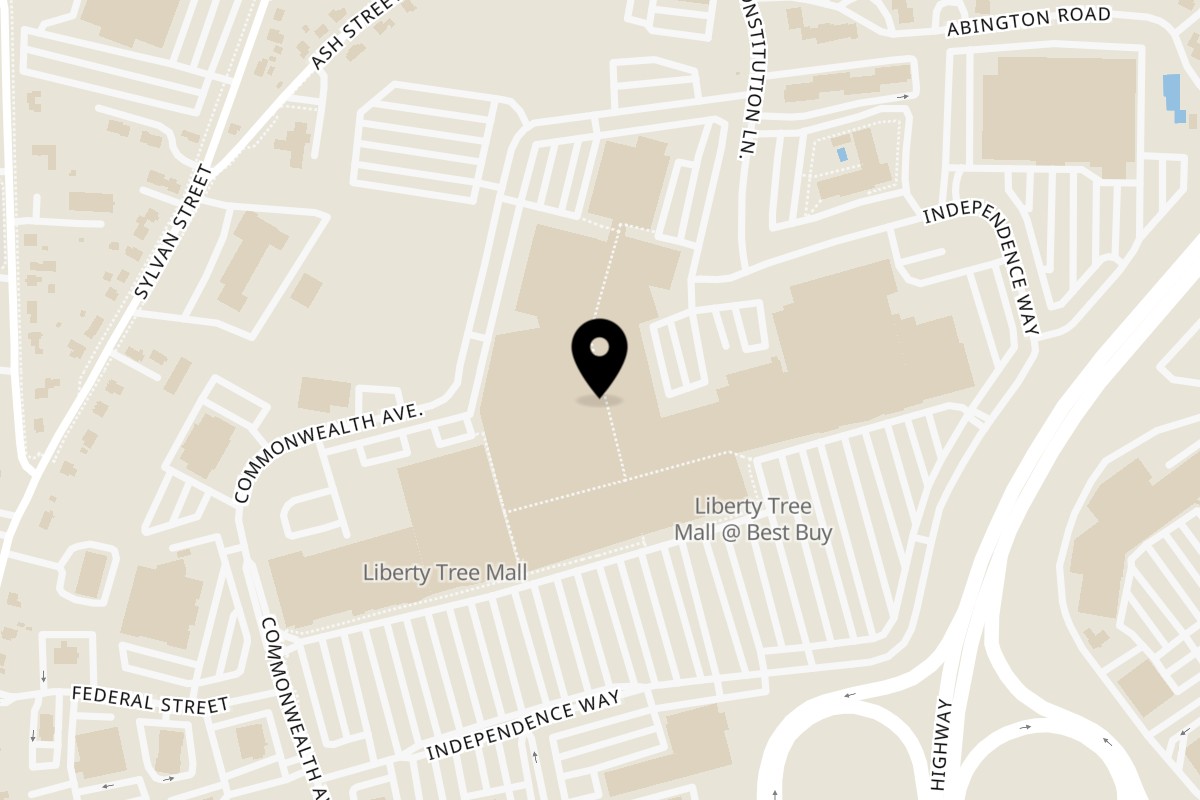 Map showing the location of 2 Café on 100 Independence Way in Danvers